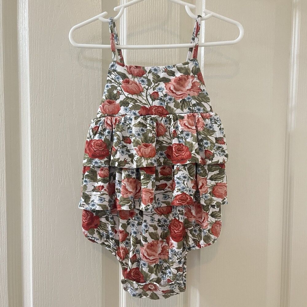 Posh Peanut Alma Basic Ruffled Spaghetti Romper Bamboo Girls Size 18-24 Months